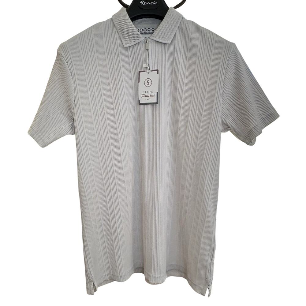 Denim & Flower Ricky Singh NWT Mens Quarter Zip Ribbed Polo Shirt Sz Med Beige